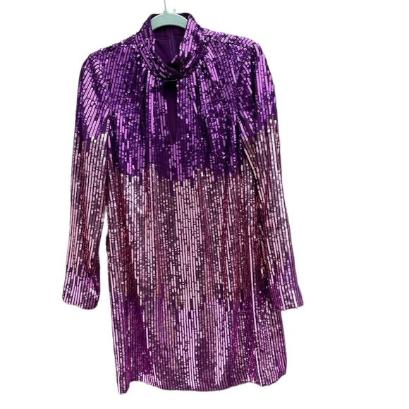 KATE SPADE PURPLE OMBRÉ SEQUIN LONG SLEEVE DRESS - Picture 4 of 6